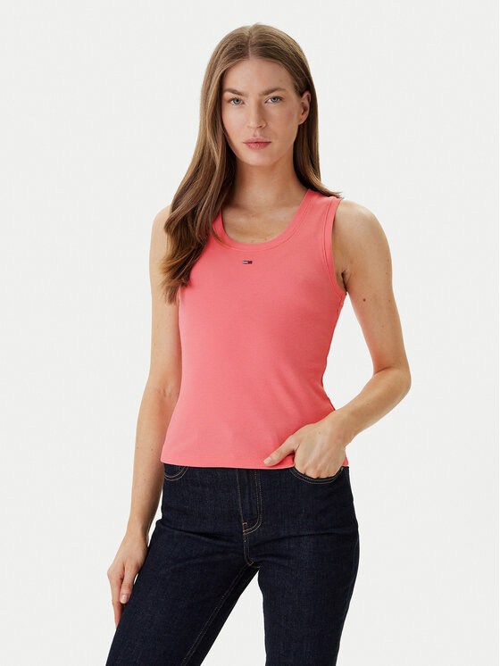 Tommy Jeans Top Essential DW0DW20673 Różowy Slim Fit