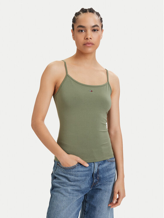 Tommy Jeans Top Essential DW0DW20675 Zielony Slim Fit