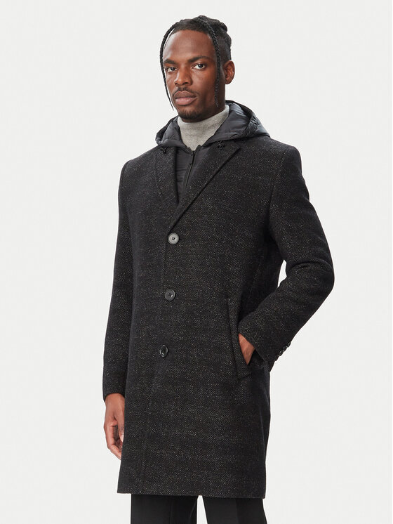 KARL LAGERFELD Płaszcz wełniany 455733 564755 Czarny Regular Fit