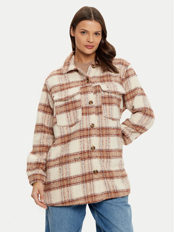 Roxy Kurtka koszulowa Check The Swell IIII ERJJK03615 Beżowy Relaxed Fit