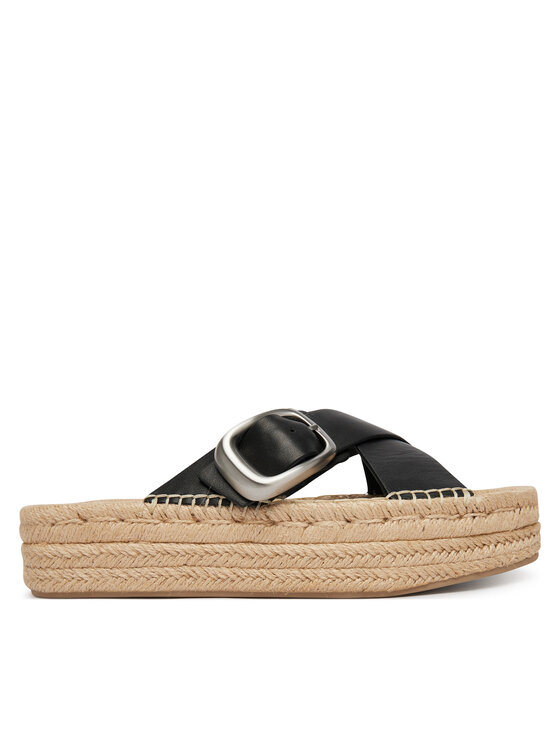 Calvin Klein Klapki Flatf Espadrill Cross Lth Hdw HW0HW02892 Czarny