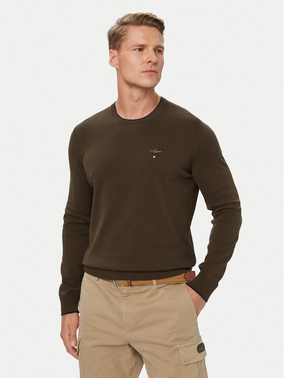 Aeronautica Militare Sweter 262MA1631UL00506 Brązowy Regular Fit
