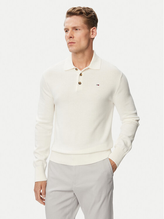 Tommy Jeans Sweter Essential DM0DM20304 Biały Slim Fit