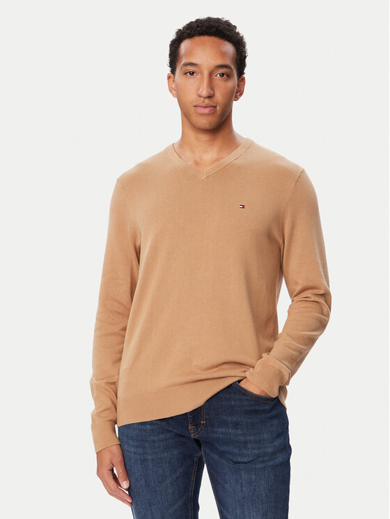 Tommy Hilfiger Sweter Essential MW0MW14745 Beżowy ciemny Regular Fit
