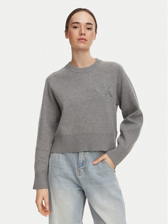 Calvin Klein Jeans Sweter LV047H320G Szary ciemny Regular Fit