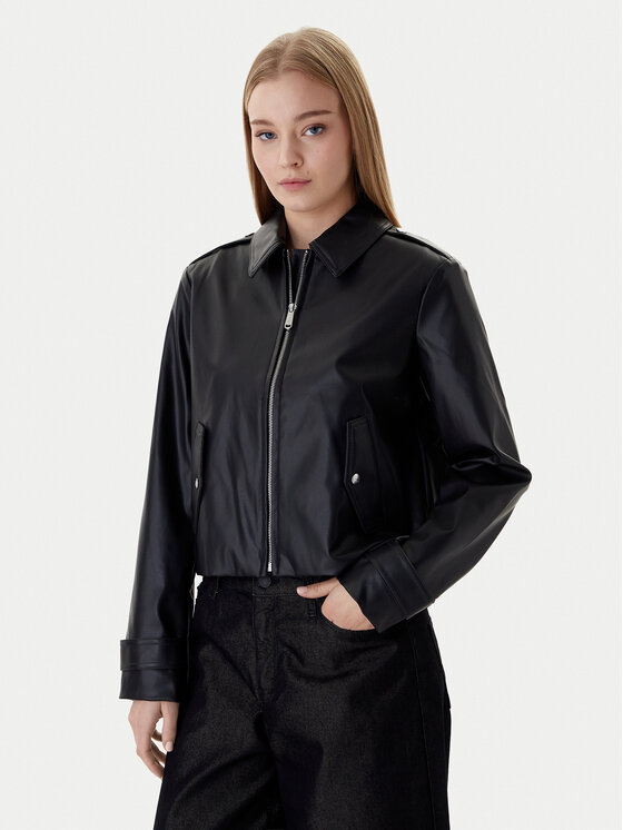 Calvin Klein Jeans Kurtka z imitacji skóry Moto LV047E501G Czarny Regular Fit