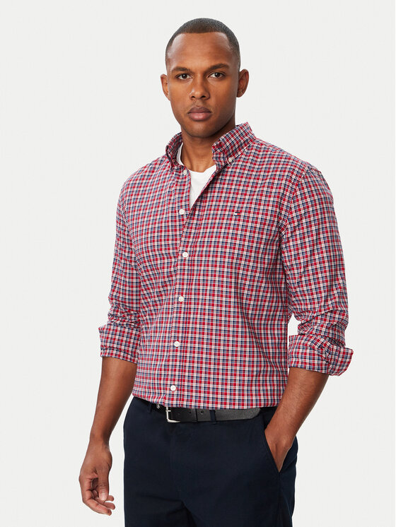 Tommy Hilfiger Koszula Flex Poplin MW0MW44595 Czerwony Regular Fit