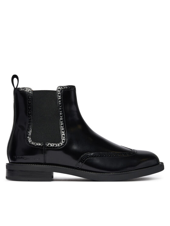 Tommy Hilfiger Sztyblety Lth Abrasivato Brogue Chelsea FM0FM06079 Czarny