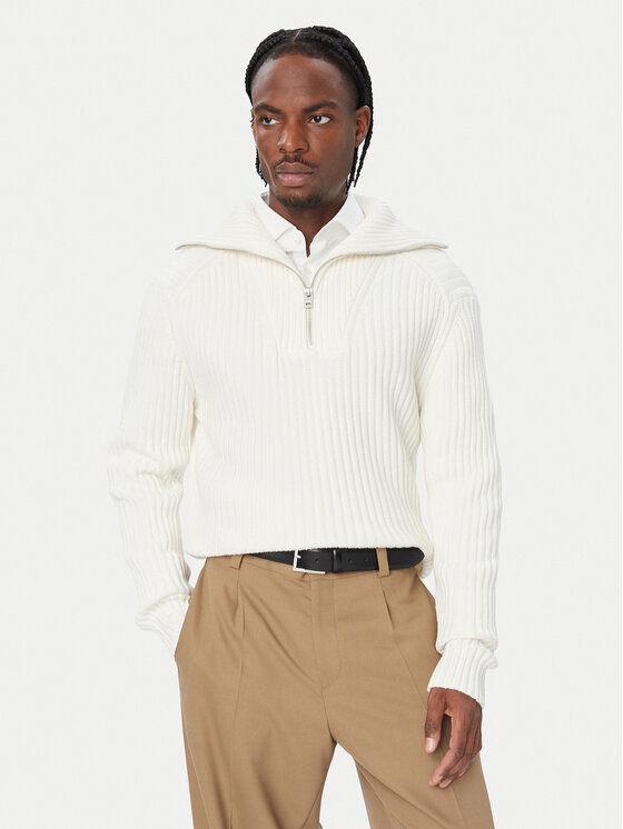 HUGO Sweter 50570250 Kremowy Regular Fit