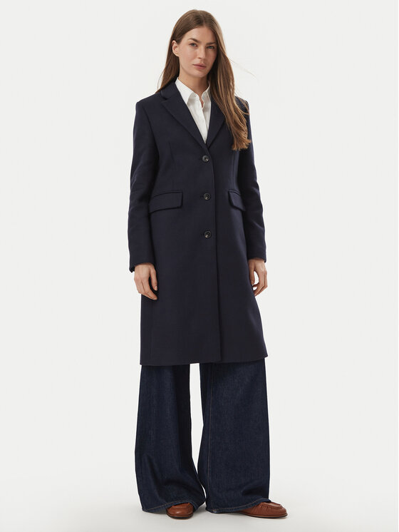 Tommy Hilfiger Płaszcz wełniany WW0WW51106 Granatowy Slim Fit