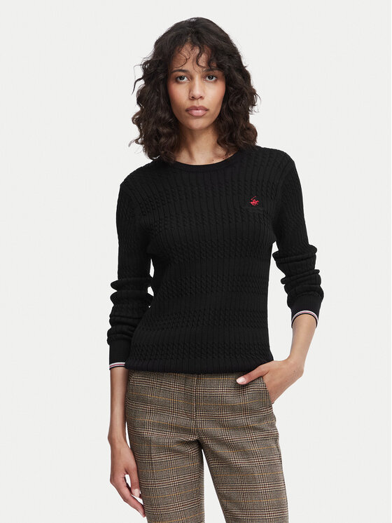 Beverly Hills Polo Club Sweter P-SS26W-M537390BLK Czarny Regular Fit