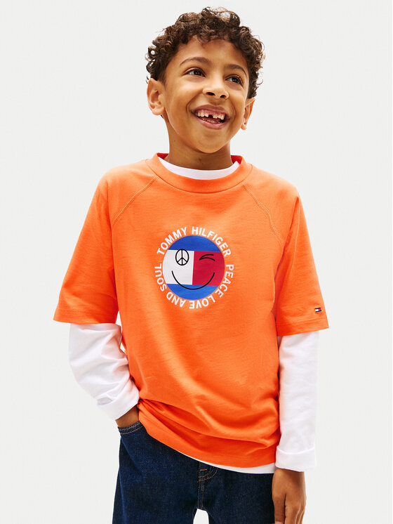 Tommy Hilfiger T-Shirt Smiley Flag KB0KB10269 Pomarańczowy Regular Fit