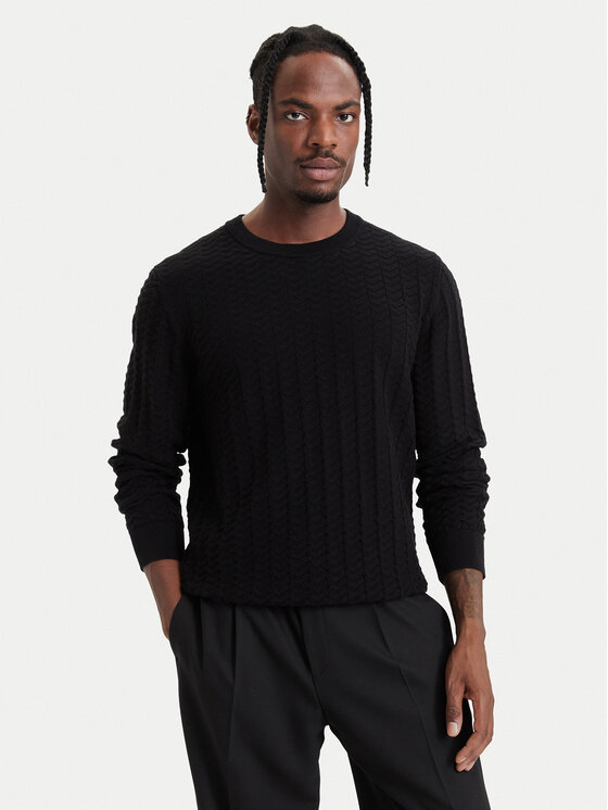 HUGO Sweter Simond  50570261 Czarny Regular Fit