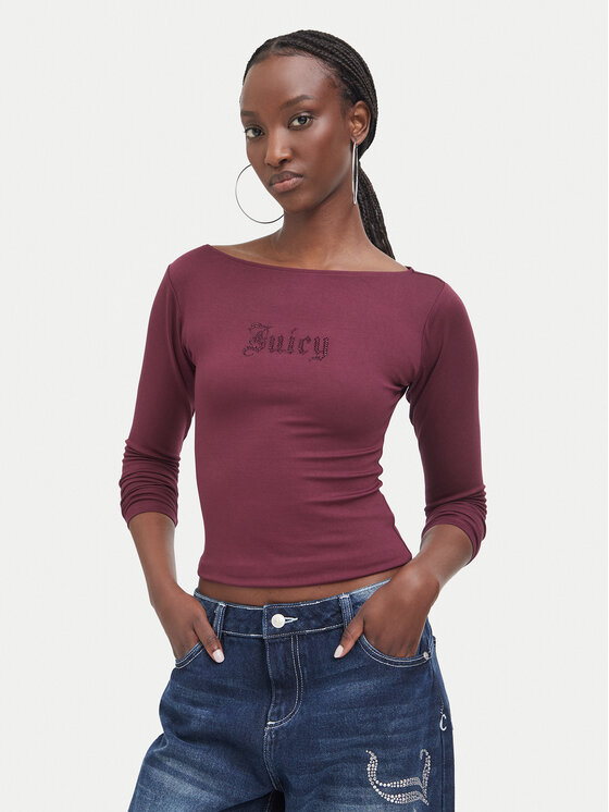 Juicy Couture Bluzka JCWCT226329 Bordowy Slim Fit