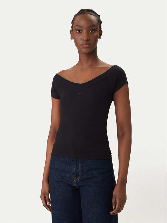 Tommy Jeans Bluzka DW0DW22265 Czarny Slim Fit