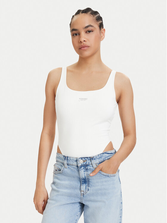 Tommy Jeans Body Metallic Logo DW0DW22311 Biały Slim Fit