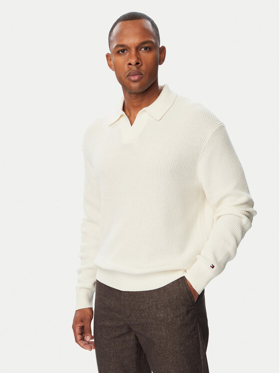 Tommy Hilfiger Sweter Fisherman MW0MW42804 Kremowy Regular Fit