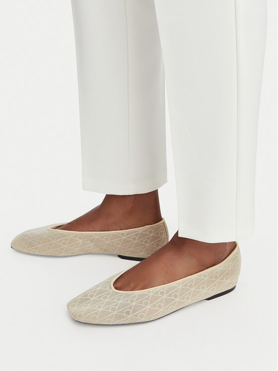 Calvin Klein Baleriny Square Ballerina Aop Mesh HW0HW02937 Écru