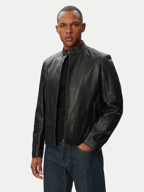 HUGO Kurtka skórzana Likos 50564039 Czarny Slim Fit