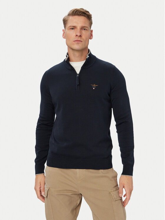 Aeronautica Militare Sweter 262MA1670UL00506 Granatowy Regular Fit