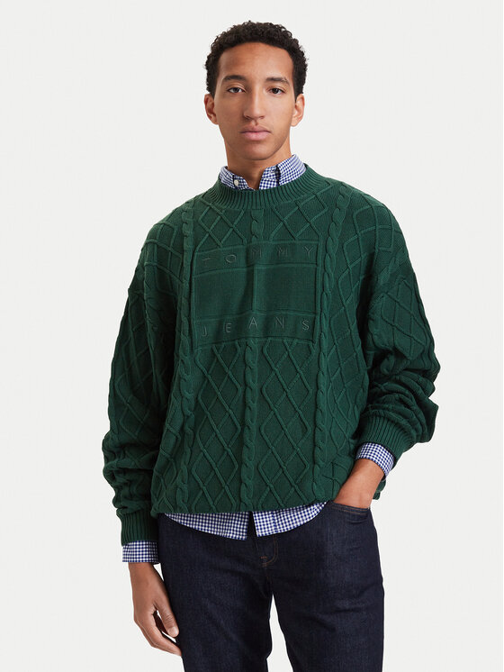 Tommy Jeans Sweter Flag DM0DM23614 Zielony ciemny Relaxed Fit