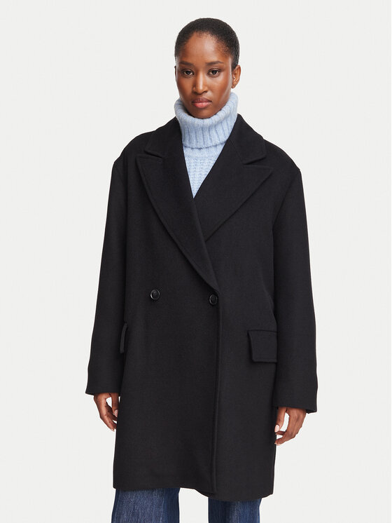 BOSS Płaszcz wełniany C_Calesarina 50568506 Czarny Regular Fit
