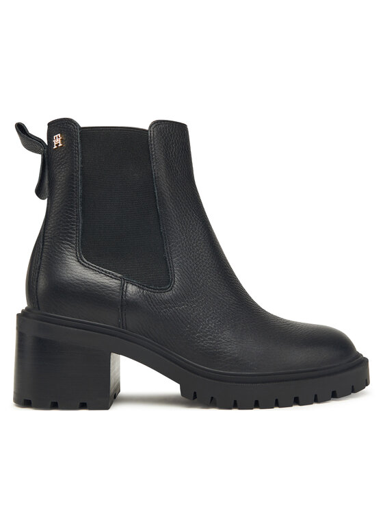Tommy Hilfiger Botki Th Leather Chelsea Cleated Heel FW0FW08774 Czarny