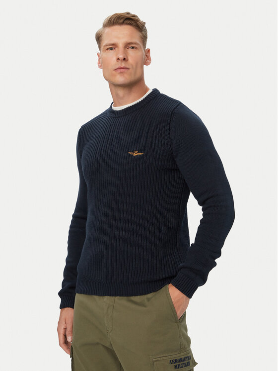 Aeronautica Militare Sweter 262MA1571UL00409 Granatowy Regular Fit