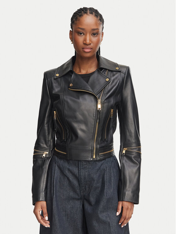 Elisabetta Franchi Kurtka skórzana GD-01Z-66E2-V1490 Czarny Regular Fit
