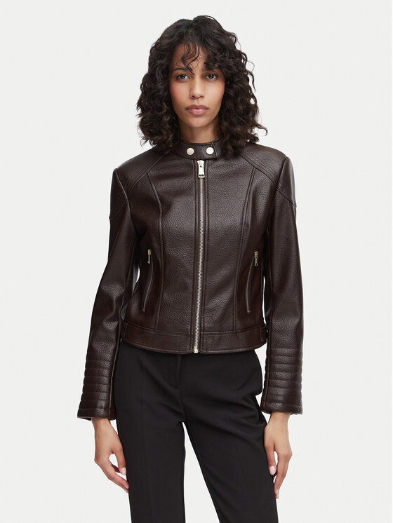 Guess Kurtka z imitacji skóry W6YL25 W2914 Brązowy ciemny Regular Fit