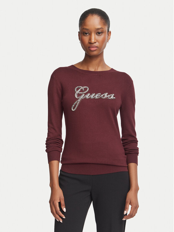 Guess Sweter W6BR53 Z1454 Bordowy Regular Fit
