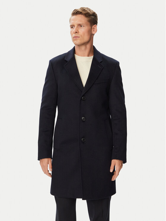 BOSS Płaszcz wełniany H-Hyde-264 50571557 Granatowy Slim Fit