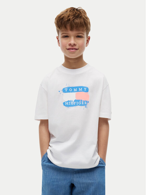 Tommy Hilfiger T-Shirt Graffiti KB0KB10546 Biały Regular Fit
