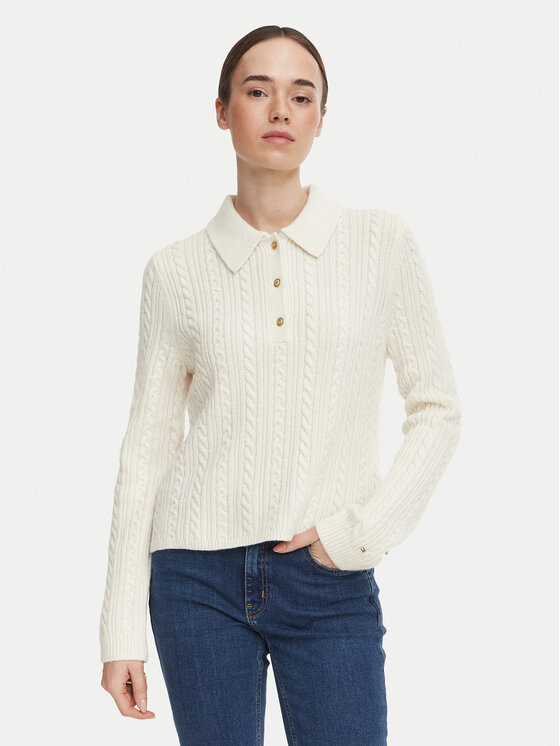 Tommy Hilfiger Sweter WW0WW52222 Kremowy Regular Fit