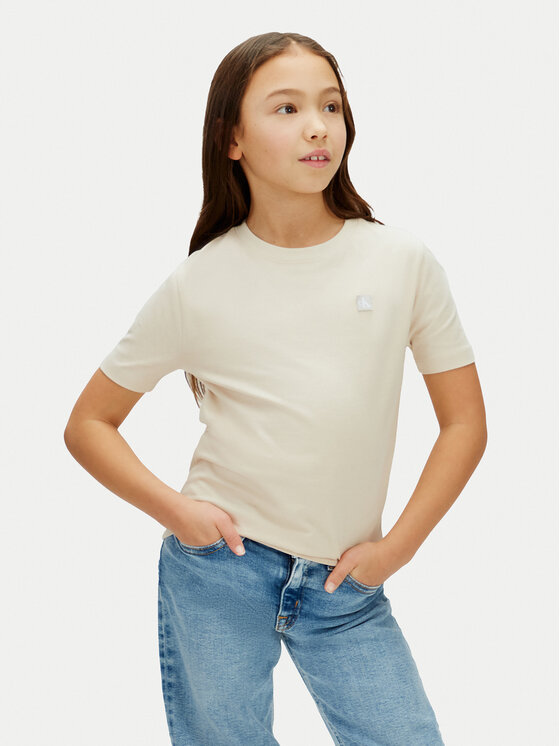 Calvin Klein Jeans T-Shirt Mono Mini Badge LV1CKSJA30 Beżowy Regular Fit