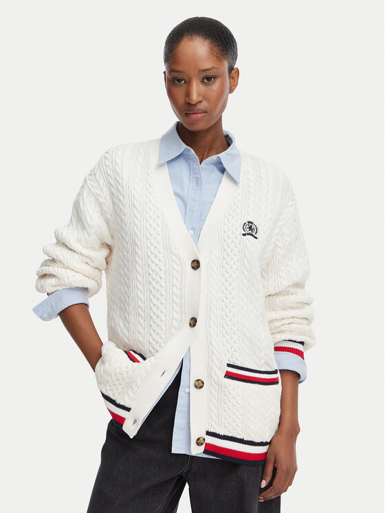 Tommy Jeans Kardigan DW0DW22934 Biały Regular Fit