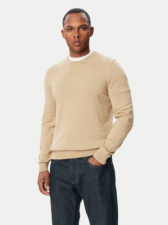 HUGO Sweter San Cassius-C2 HUGO-50553588 Beżowy Slim Fit
