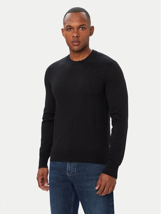 BOSS Sweter Leno 50571914 Czarny Regular Fit