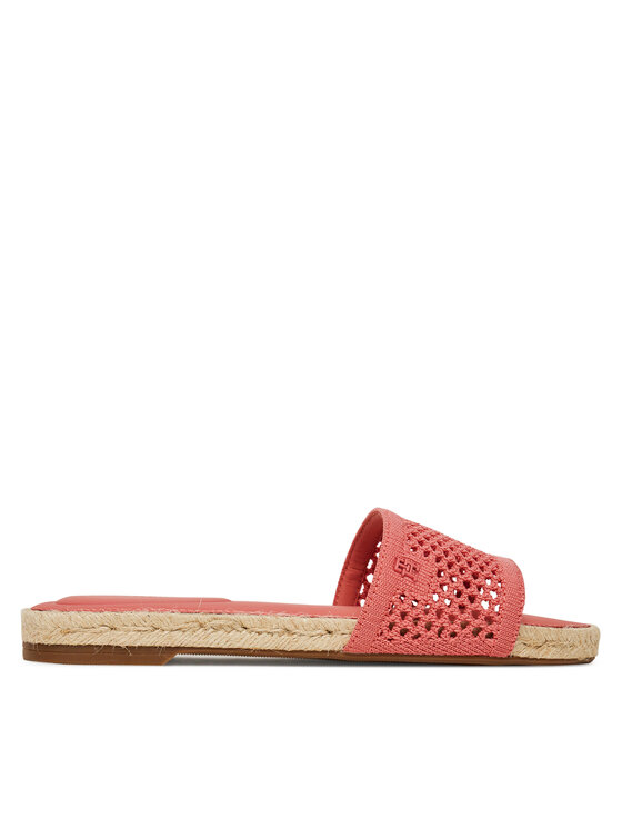Tommy Hilfiger Klapki Knit Mesh Espadrille Flat Sandal FW0FW08744 Koralowy