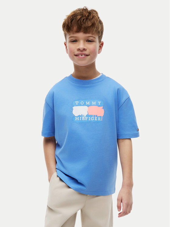 Tommy Hilfiger T-Shirt Graffiti KB0KB10546 Niebieski jasny Relaxed Fit