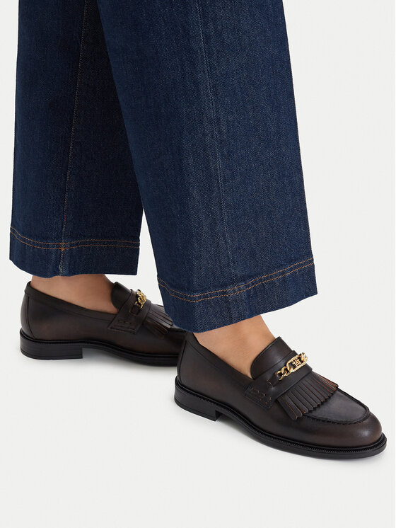 Tommy Hilfiger Loafersy Th Chain Fringe Leather Loafer FW0FW09668 Brązowy ciemny