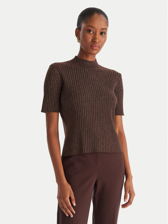 ACCESS FASHION Sweter 54-8046 Brązowy Slim Fit