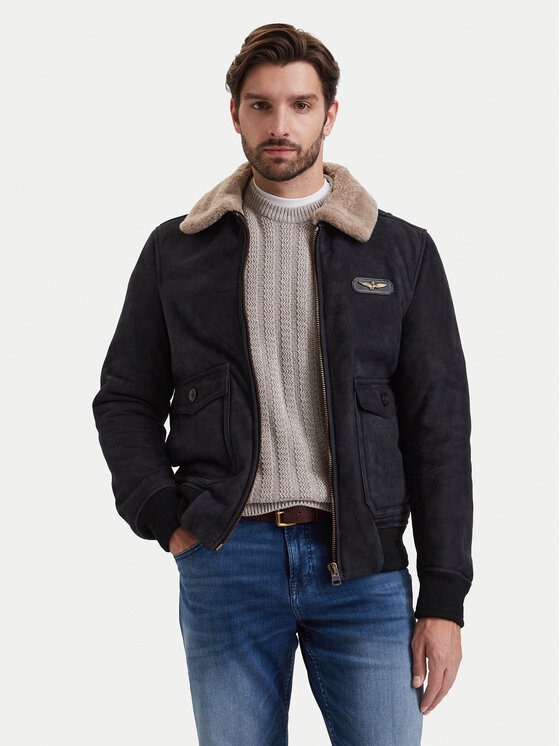 Aeronautica Militare Kurtka skórzana 262PN0167U100876 Czarny Regular Fit