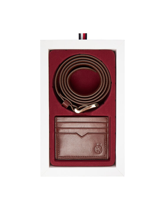Tommy Hilfiger Zestaw etui na karty i pasek Th Crest Belt And Cc Holder AM0AM13934 Brązowy