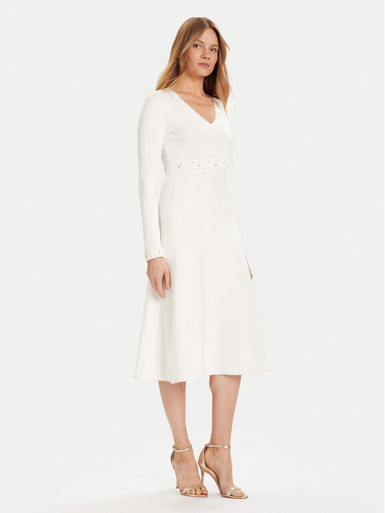 TWINSET Sukienka dzianinowa 252TP3271 Écru Regular Fit