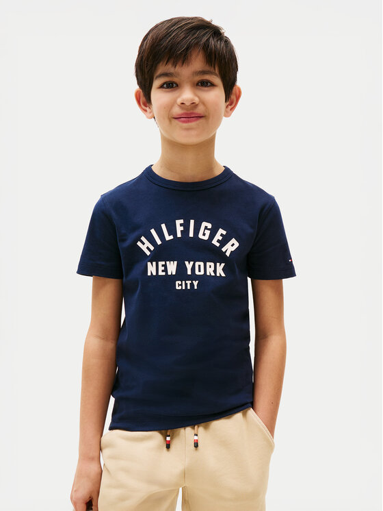 Tommy Hilfiger T-Shirt Curved Graphic KB0KB09800 Granatowy Regular Fit