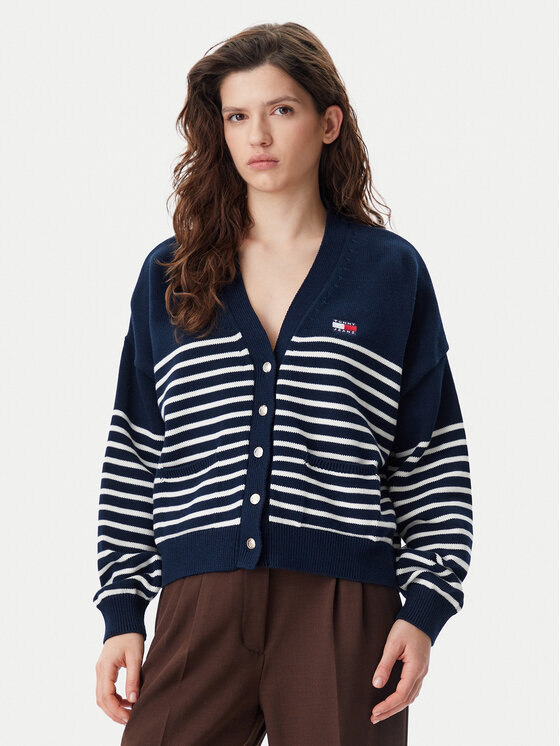 Tommy Jeans Kardigan DW0DW20257 Granatowy Relaxed Fit
