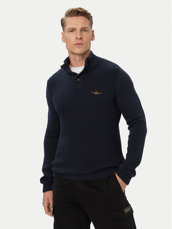 Aeronautica Militare Sweter 262MA1572UL00409 Granatowy Regular Fit