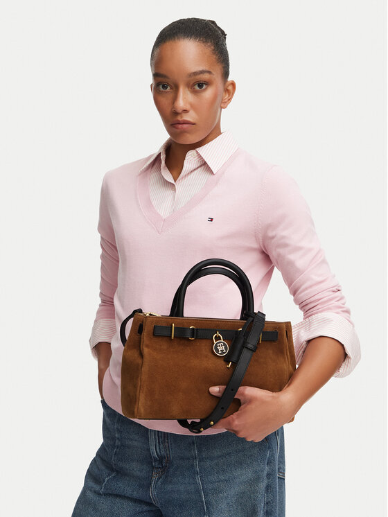 Tommy Hilfiger Torebka American Icon Mini Tote Suede Le AW0AW18202 Brązowy jasny