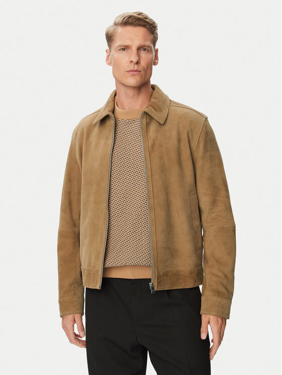 BOSS Kurtka skórzana H-Malbano7 50563869 Beżowy ciemny Regular Fit